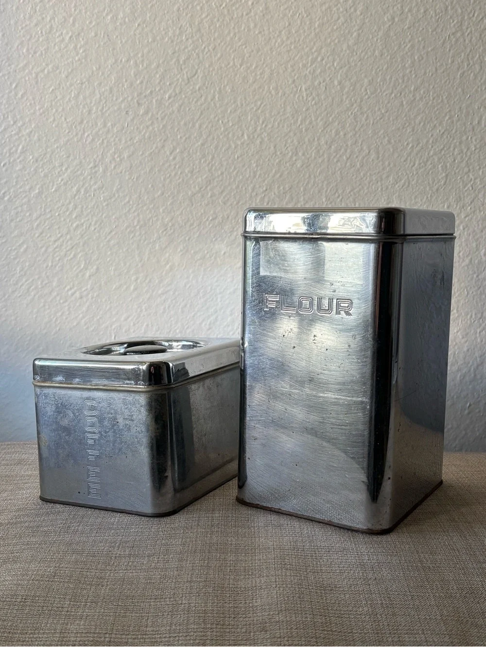 Vintage Beauty Ware Stainless Steel Flour & Coffee Canisters Set Stackable VTG
